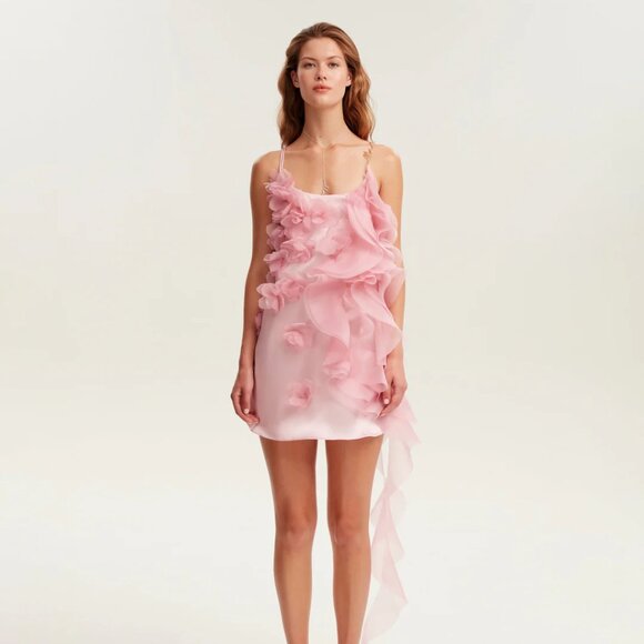 Milla Dresses & Skirts - Milla Romantic ruffled pink mini dress with rose appliques, Garden of Eden